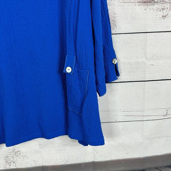 Ali Miles Top Shirt Womens Large Blue Textured Cowl Art Abstract Blouse - Picture 3 of 12